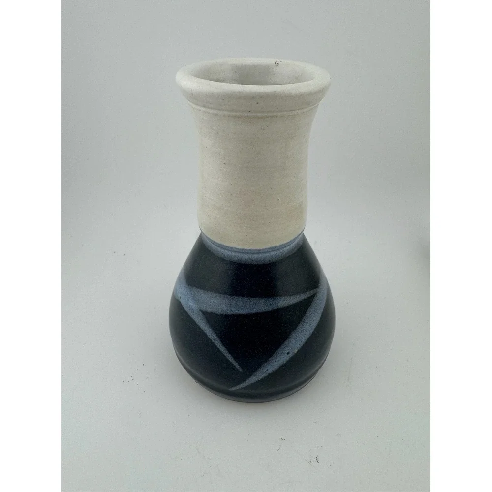 Handmade Pottery Vase‎ Navy Beige Signed Sondahl Small Bud Vase Table Decor